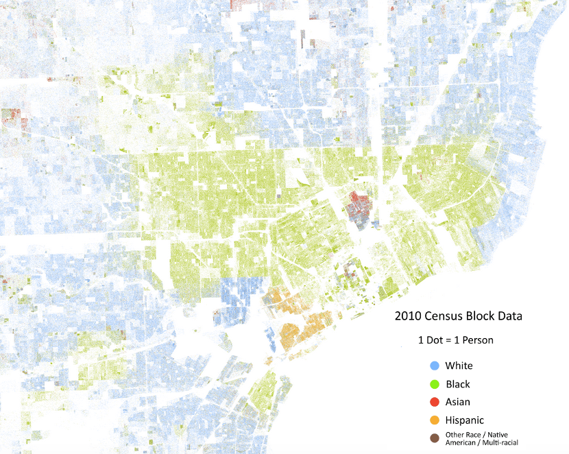 Map of metro Detroit by race, 2010 census